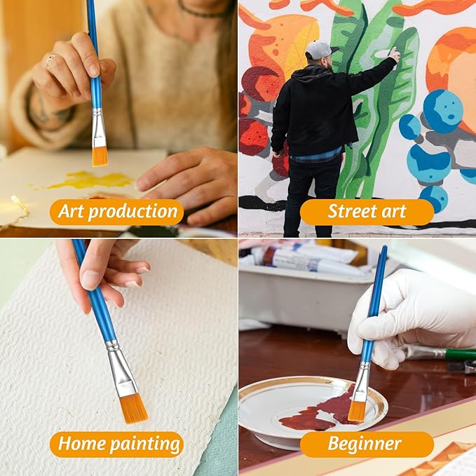 20 Pcs 3/4 Inch Flat Paint Brushes, Acrylic Brush Wide Synthetic Bristles Paintbrushes Small Watercolor Brushes Bulk Craft Paint Brush with Wooden Handle for Detail Art Painting Oil, Face Body Art