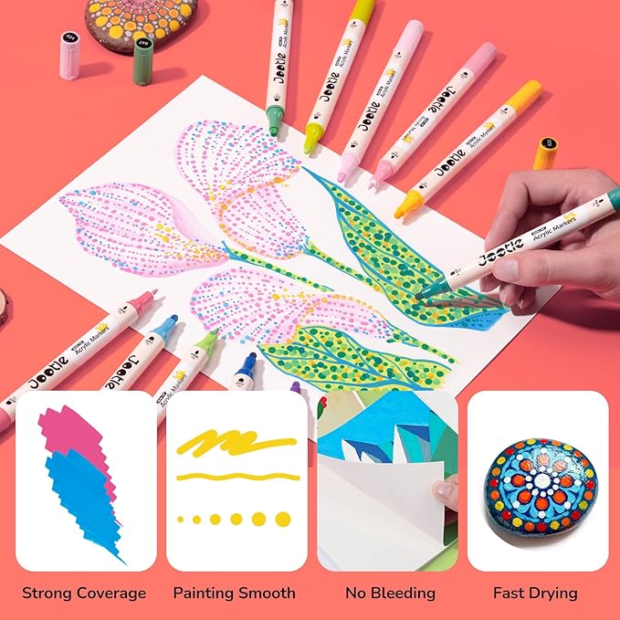 Dual Tip Acrylic Paint Pens for Rock Painting,36 Vibrant Colors Acrylic Paint Markers with 1-5 MM Dot Tip and 1MM Fine Tip,Acrylic Markers Set for Canvas Fabric Wood Coloring Books Drawing Markers