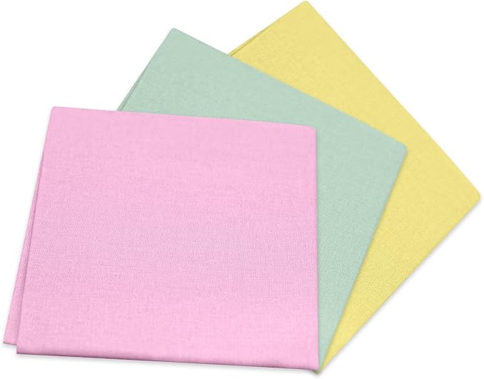 3 Pieces 18 x 21 Inches Cotton Fabric Precut Quilting Fabric Bundles Solid Colors Layer Cakes Quilt Material for DIY Craft Sewing Embroidery (YellowPinkGreen)