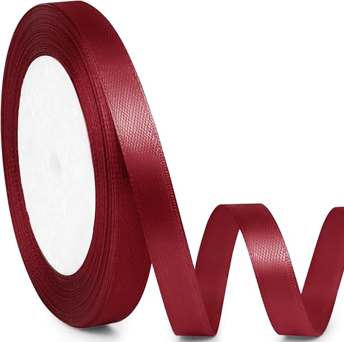 3/8" x 25 Yards Satin Ribbon, Dark Red Silk Ribbon Ideal for Gift Wrapping, Floral Bouquets, Crafts, Wedding Party Decorations, Christmas and Sewing Projects