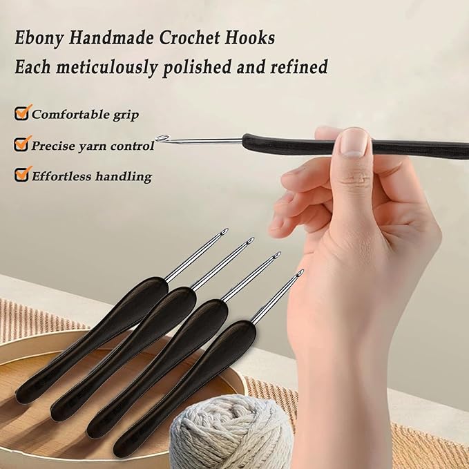 Yarniss 5.0mm Steel Crochet Hook with Ebony Wooden Handle,Handmade Inline Crochet Hook with Pointed Head,Comfortable Crochet Needle with Case