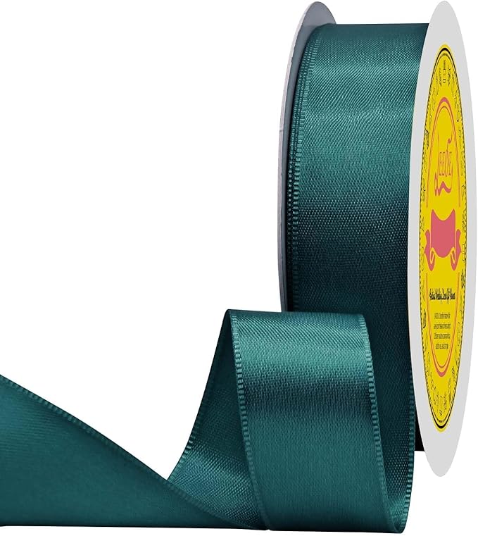 Teal Double Face Satin Ribbon 1 inch X 50 Yards Spool Bright Colors Very Suitable for Weddings Gift Package Wrapping Dancer Wand Sewing Party Hair Bow Invitation Decorations and More