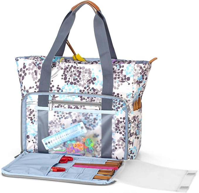 Teamoy Crochet Bag Organizer, Yarn Storage for Crocheting, Knitting Tote Bag for Needles and Hooks - Ideal for Crochet Lovers, Dandelion