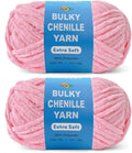 Soft Velvet Yarn Chenille Yarn for Crocheting and Knitting – Bulky (93 Yards/100g) - Polyester - Yarn for Blanket Amigurumi Weaving Crafts (Pink, 2 Pack)