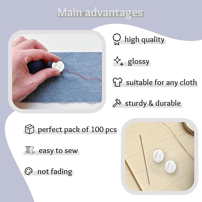 3/4" 100 Pack Clear Buttons for Sewing 0.75 inch 2 Hole Large Transparent Glossy 30L Round Plastic Bulk Sewing Buttons for Workwear School Outfits Aprons Pants Uniforms Jackets Bags DIY Crafts