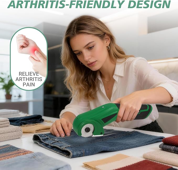 VLOXO Cordless Electric Scissors, 4V Rechargeable Cardboard Cutter with Safety Lock and LED Light Powerful Fabric Mini Cutter Rotary Multi-Cutting Tool for Carpet Leather Felt Storage Box Green