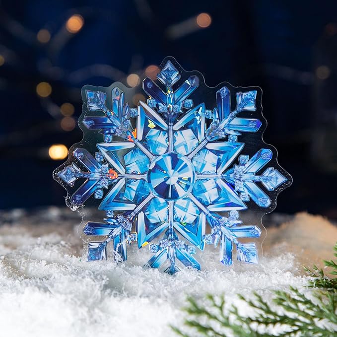 Yoksas Holographic Ice Crystal Snowflake Stickers - 60 Pcs Large Clear Snowflake Stickers for Scrapbooking, Journaling, Planners, Resin Art Supplies