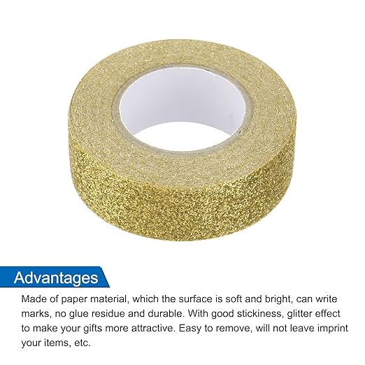 MECCANIXITY 6 Pcs 0.6 Inch x 5.5 Yards Glitter Washi Tape Gold Crafting Tape Glitter Masking Tape Decorative Tape Self Adhesive Stick for Festival Decoration Scrapbooking,Planner,DIY