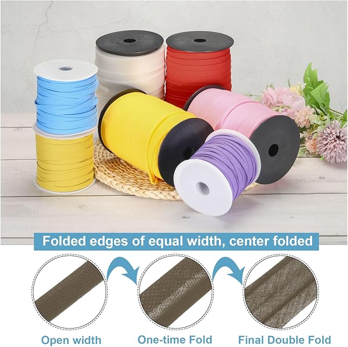 MECCANIXITY 1 Inch Double Fold Bias Tape Polyester Continuous Bulk Bias Tape for Sewing,Seaming Quilting Hemming Binding Crafts (Dark Brown 55 Yards)