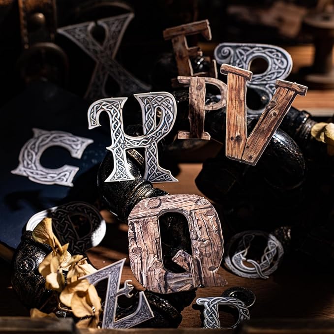 104Pcs Alphabet Hard Card Stickers Set, Vintage Letter Stickers for Scrapbooking, DIY Crafts, Journaling, and Junk Journal Ephemera