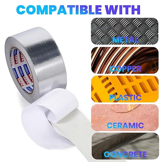 ADHES Premium Aluminum Foil Tape, 2 Inch x 210 Feet (70 Yards), Heat Proof Tape Withstand from 80°C to 100°C, Metal Duct Tape for HVAC, Sealing & Patching, Dryer Vents Pipe