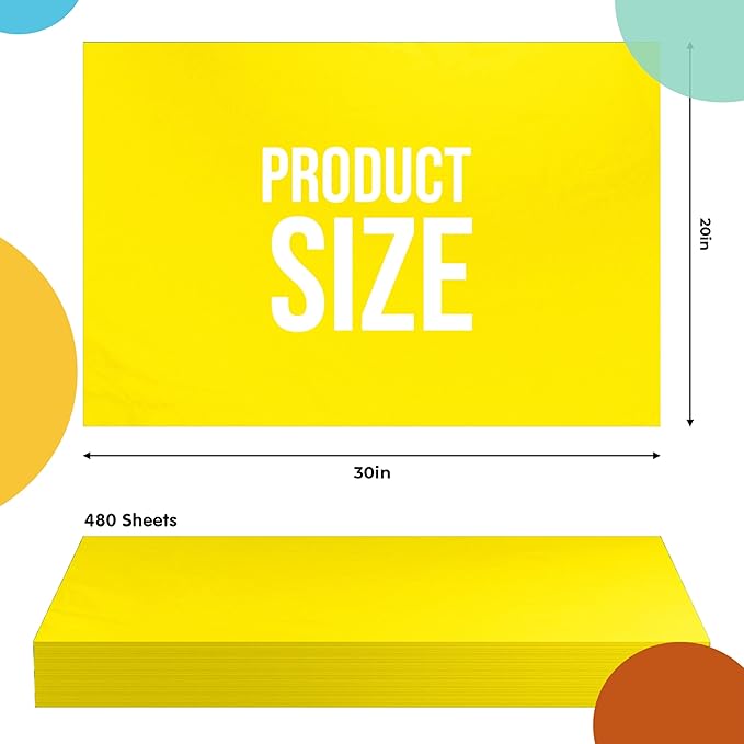 Party Solids Yellow Tissue Paper for Gift Bags - 20" X 30" Bulk Tissue Paper Yellow 480 Sheets - 10lb Newsprint for Packing, Birthday Gift Box Filler, Packing Supplies for Moving Supplies
