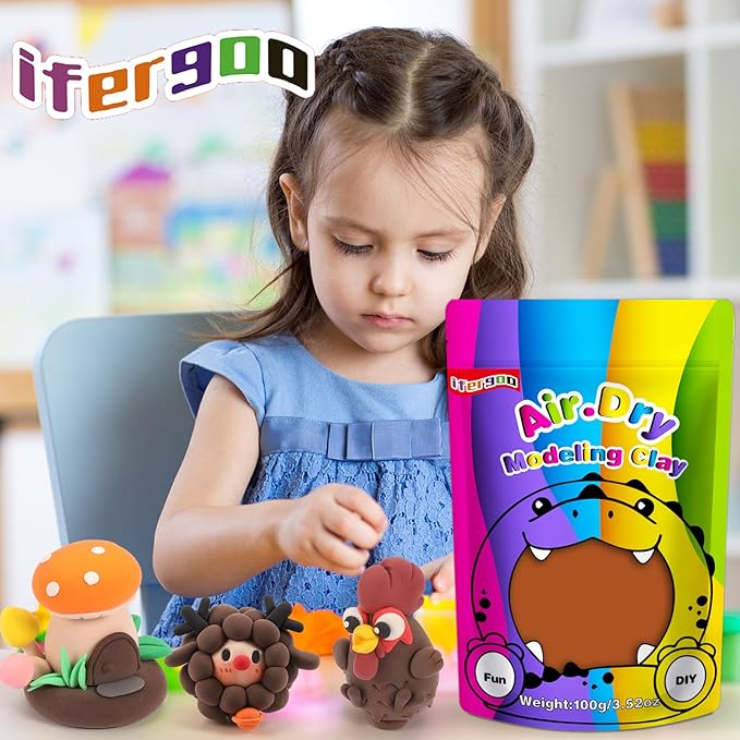 iFergoo Brown Air Dry Clay, DIY Creative Modeling Clay for Kids, Super Light Magic Clay for Kids Age 3-12, Safe & Non-Toxic, Molding Clay for Sculpting, Great Gift for Boys & Girls