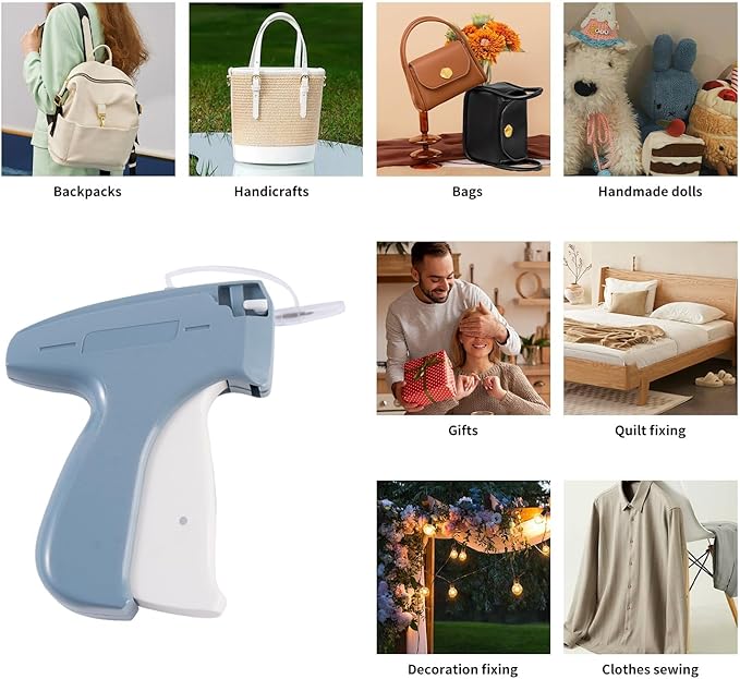 Quicker Clothing Fixer, Stitch Gun for Clothes, Quicker Sewing Gun for Cloth, Mini Sewing Stitch Machine with 6 Needles, 1000 Black&1000 White Fasteners (Light Blue)