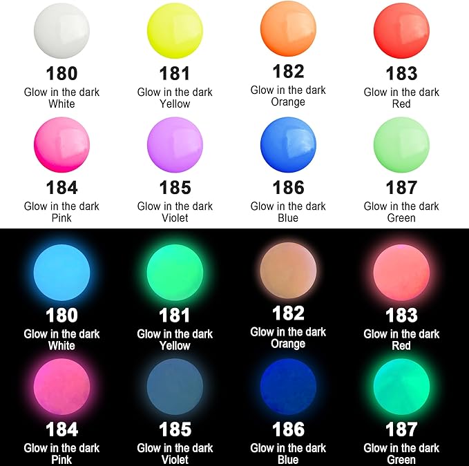 AUREUO Glow in the Dark Acrylic Paint, 8 Colors x 2 Fl Oz / 60ml Neon UV Black Light Paints for Rocks, Wood, Craft, Canvas, Paint Party Supplies