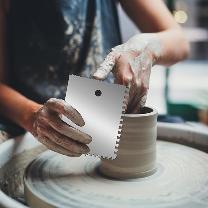 Yuomeaz 3 Pcs Metal Pottery Ribs, Stainless Steel Rib for Pottery, Serrated Rib Ceramics Tools, Serrated Clay Scraper for Potterys Sculpture