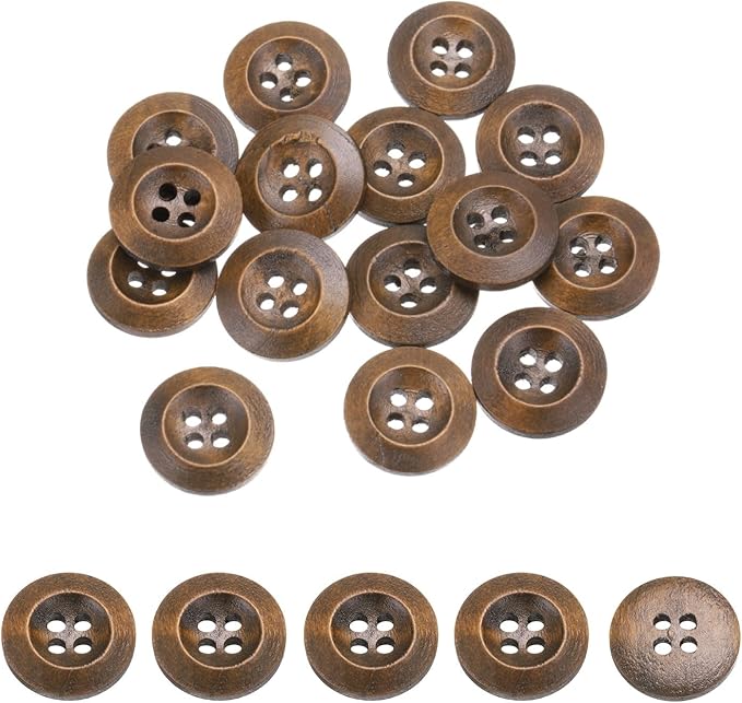 uxcell 80Pcs Wooden Buttons, 20mm(13/16") 4 Hole Round Wood Sewing Button Craft for Sewing DIY Craft Clothing, Coffee
