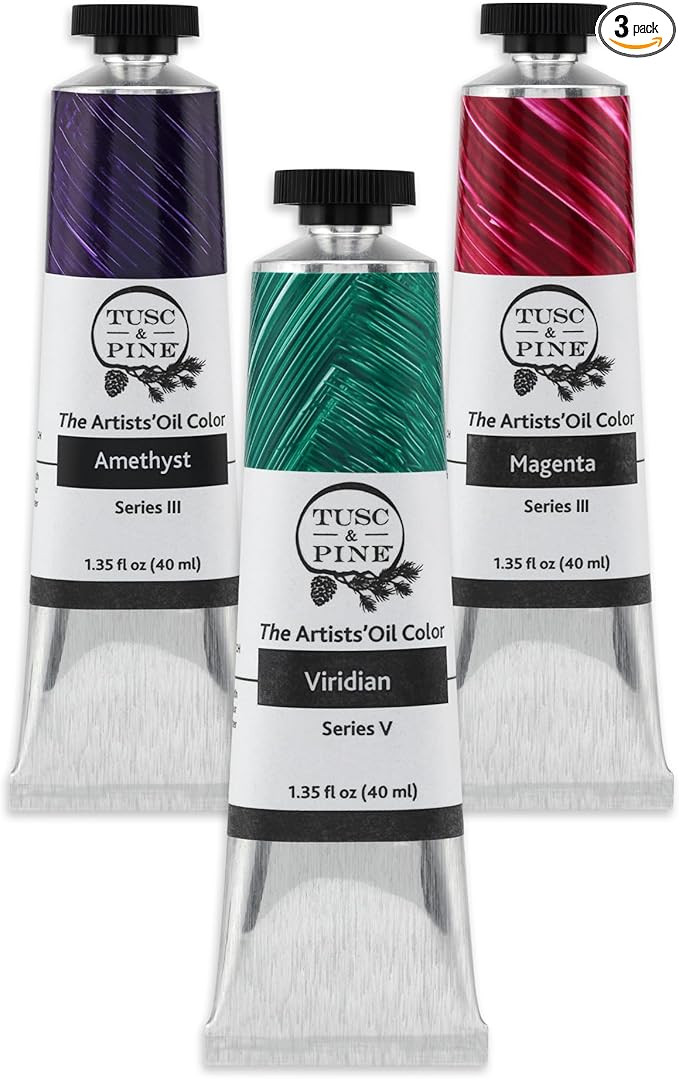 Tusc & Pine Artist Oil Paint - 40 ml Set of 3 - Assorted Jewel Tone Colors - Non-Yellowing, Creamy Consistency, Max Pigment Load, Small Batch Milled Oil Paints Developed for Professional Artists