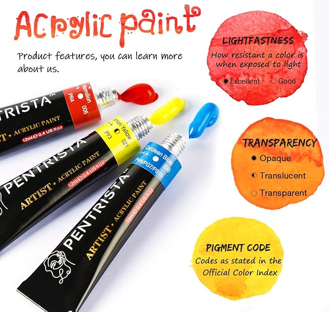 Heavy Body Acrylic Paint Sets, 24 Colors 12ml/0.41 fl.oz Art Paint Tubes with 3pcs Brush + Palette,Non-Toxic Artist Acrylic Paints for Adults,Beginners on Canvas Rocks Wood Fabric Craft