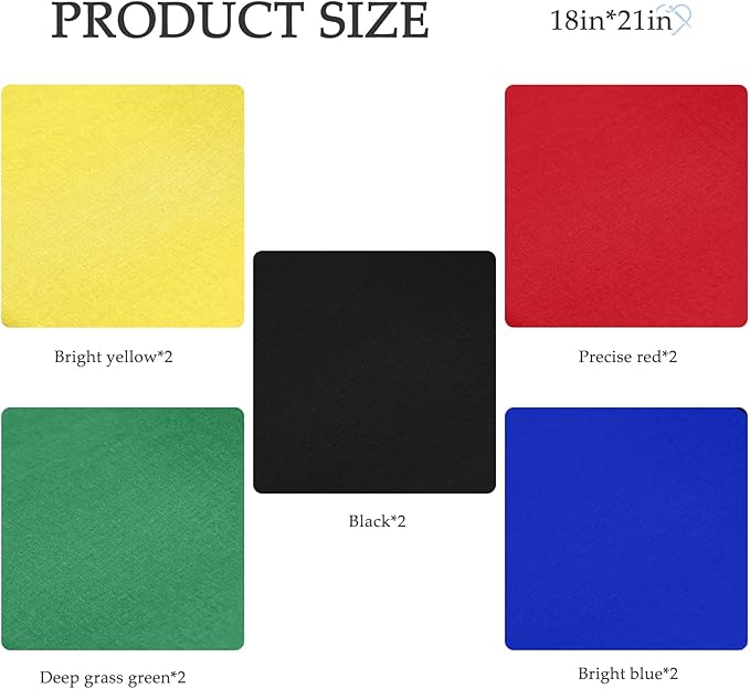 18 * 21inch Cotton Fabric Premium,11 Options Solids, 10PCS Solid Precut Fabric Pure Quilting Fat Quarter Bundles Patchwork for Sewing DIY Craft (Black+Green+Red+Yellow+Blue)