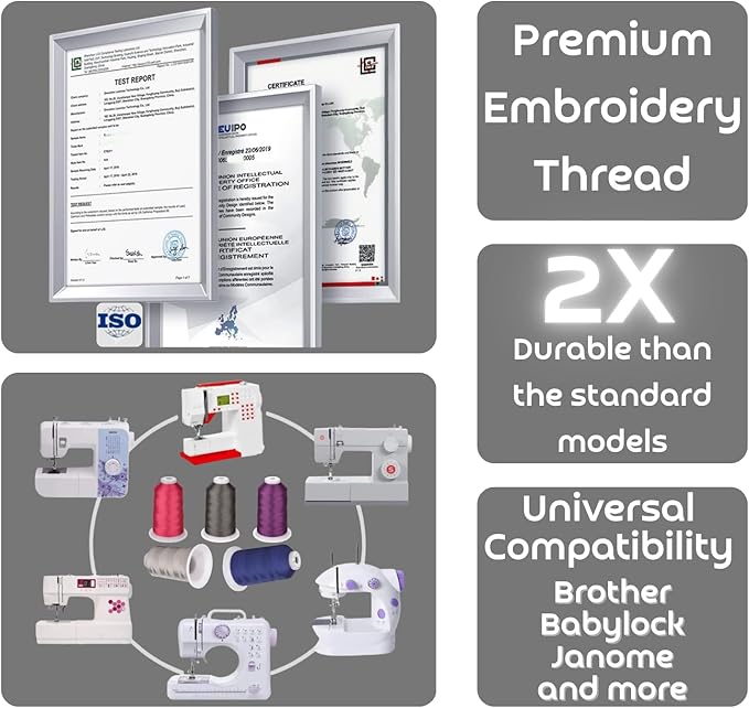 Simthread 5500Yds Embroidery Thread, 5000M High-Yardage 40WT 100% Polyester Thread – 170+ Vivid Colors, High-Speed Rated – Compatible with Brother, Singer, Janome & More - Dark Seafoam S050