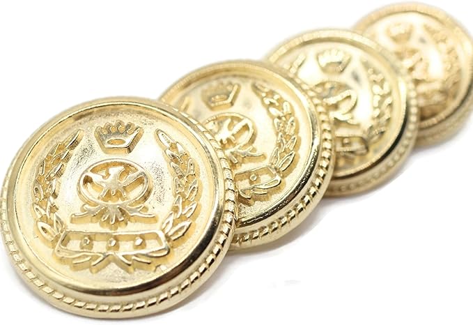 Gold Metal Shank Buttons - 12 Pcs - 4 Size Options - Floral Crown Round Metal Shank Buttons for Men Women Blazer Coat Uniform Shirt Suit and Jacket Sewing Craft DIY N5703