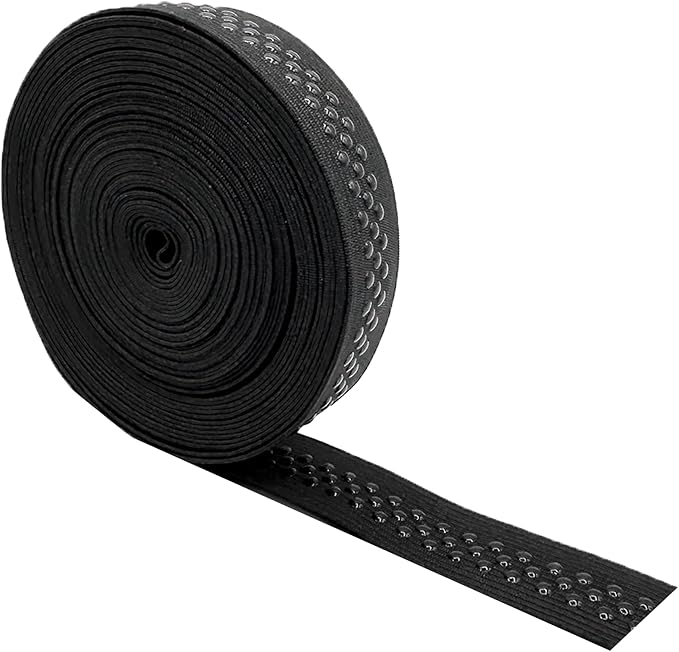 Mandala Crafts 1 Inch Elastic Silicone Gripper Tape for Clothing - 20 Yds Dotted Non Slip Elastic Band for Sewing - Black and White Silicone Flat Fabric Stretchy Ribbon Straps