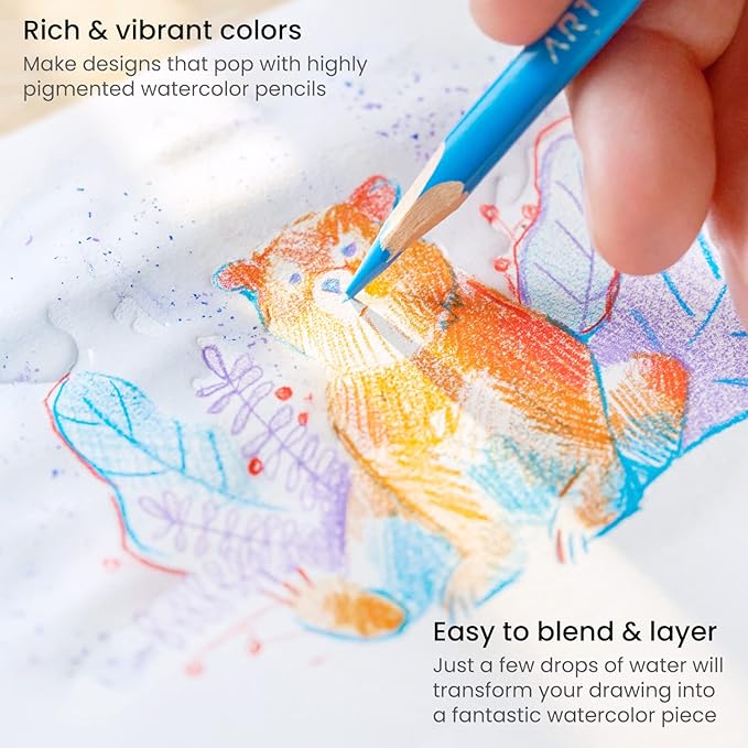 ARTEZA 72 Watercolor Pencils, Water Color Pencils in Assorted Shades, Triangular Shape Drawing Pencils