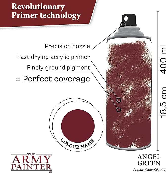 The Army Painter Colour Primer Angel Green, 400 mL Acrylic Spray Primer, Spray Paint Basecoat for Miniature Priming, Tabletop Roleplaying, Boardgames, and Wargames Miniature Modelling