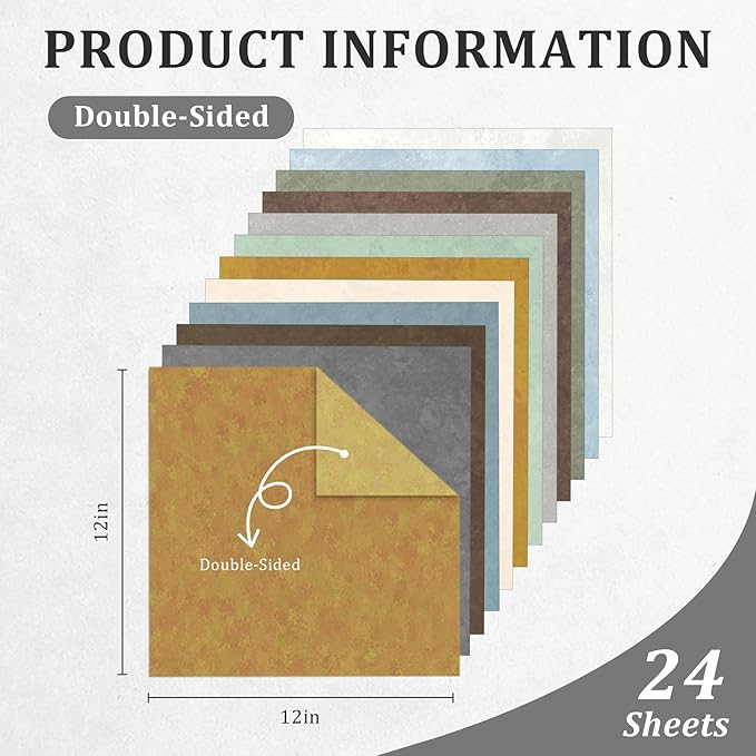 Scrapbook Paper 12x12 - 24 Sheets/24 Designs Double-Sided Textured Craft Paper, Boho Patterned Scrapbooking Paper for Scrapbook Supplies Junk Journals Card Making Origami Photo Album, Moss & Stone