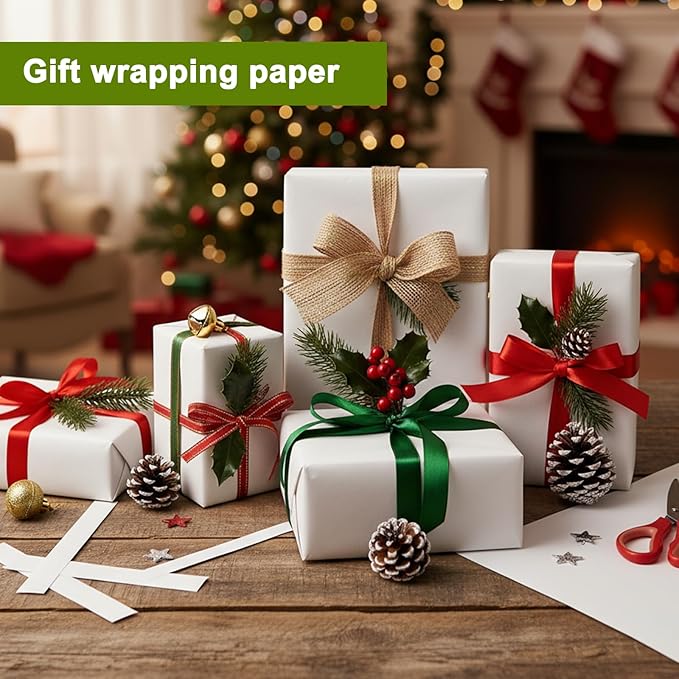 Moretoes 36" x 2,400"(200') White Wrapping Paper Roll, Kraft Packing Paper Roll for Gift Wrapping Craft Bulletin Board Banner Art Bouquet Flower Packing Moving Shipping 75GSM
