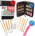 Pottery Tool Starter Kit- 15-Piece 26-Tool Beginner's Clay Ceramics Modeling Carving Sculpting Set- Arts & Crafts School Project, w Carrying Case, Birthday Gift for Kids, Holiday Gift Set for Artists