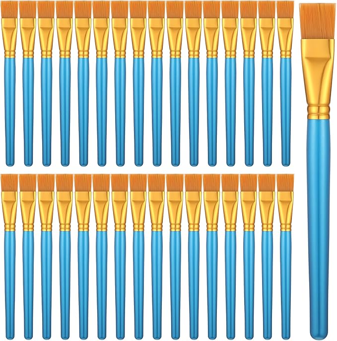 32 Pcs 1 Inch Flat Paint Brushes for Acrylic Painting Watercolor Large Acrylic Paint Brush with Wooden Handles for Acrylic, Watercolor, Oil, Crafts, Face Body Art, Golden