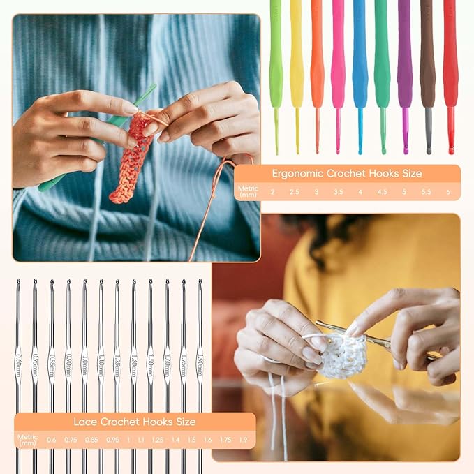 HATINXIA 58pcs Crochet Kit Beginners, Crochet Hook Set with Yarn, Portable Crocheting Kit for Starter, Ergonomic Crochet Needles Tools DIY Knitting Accessories for Experienced Crochet Lovers, Swan