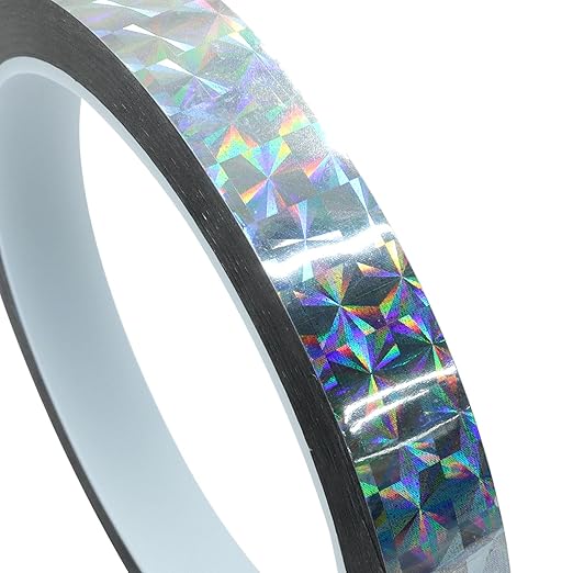 0.47 Inch Self-Adhesive Holographic Reflective Tape, Glitter Duct Tape Prism Tape for Keep Birds Away, DIY Art, Daily Use, Craft Project, Home Decoration, Holiday Packing(Silver,55Yard)