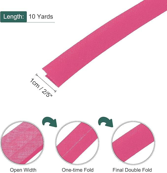 MECCANIXITY 2/5 Inch Double Fold Bias Tape Polyester Continuous Bulk Bias Tape for Sewing,Seaming Quilting Hemming Binding Crafts (Rose Red 10 Yards)