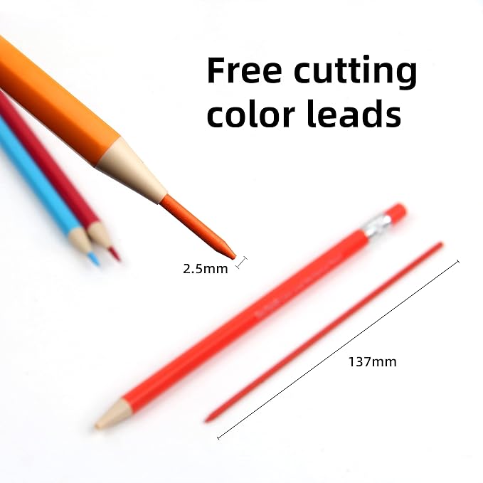 Colored Mechanical Pencil 2.6mm for Coloring and Drawing, Mechanical Colored Pencils, Mechanical Pencils with Sharpener and Case, 24pcs with extra 48pcs colored leads