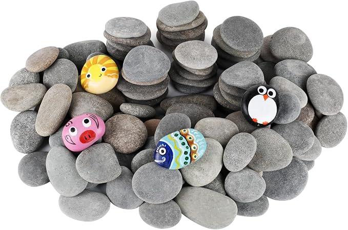 Simetufy 150 Pcs River Rocks for Painting, 2"-3" Painting Rocks, Flat & Smooth Stones Bulk to Paint, Natural Crafts & Art for Kids Adults
