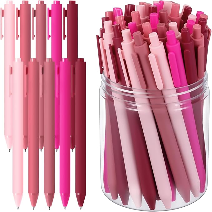 Crtiin 50 Pcs Gel Ink Pens Bulk, Black Ink 0.5mm Fine Point Retractable Pen Smooth Writing Office Supplies for Teacher Server Nurse Christmas Charity Donation Valentine (Pink Series)