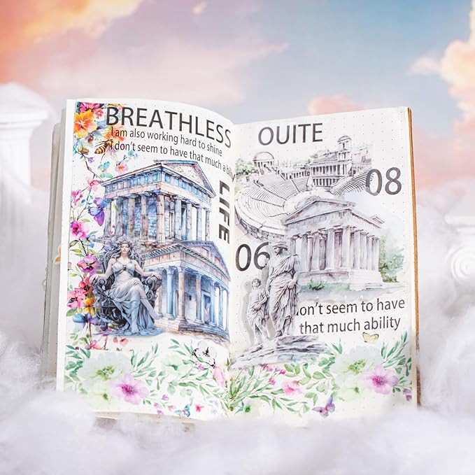 90 PCS Greek Mythology Scrapbook Stickers – Vintage Clear Aesthetic Sticker with Gods, Temples, Statues, Creatures, Ancient Ruins – Greek History Stickers for Journaling, Art Crafts Projects