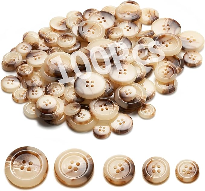 Sewing Buttons - Craft Buttons, 5 Sizes of 100 Pcs Versatile Buttons for Sewing, DIY Projects and Holiday Decoration (Ecru)