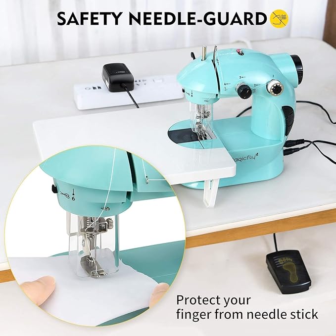Magicfly Mini Sewing Machine with Extension Table, Dual Speed Portable Sewing Machine for Beginners with Light, Sewing Kit for Household Use, Blue
