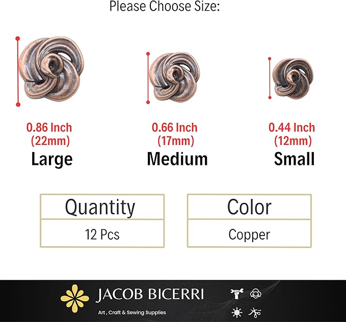 Antique Copper Metal Shank Buttons - 12 Pcs - 3 Size Options - Floral Round Metal Shank Buttons Vintage for Men Women Blazer Coat Uniform Shirt Suit and Jacket Sewing Craft DIY N23503