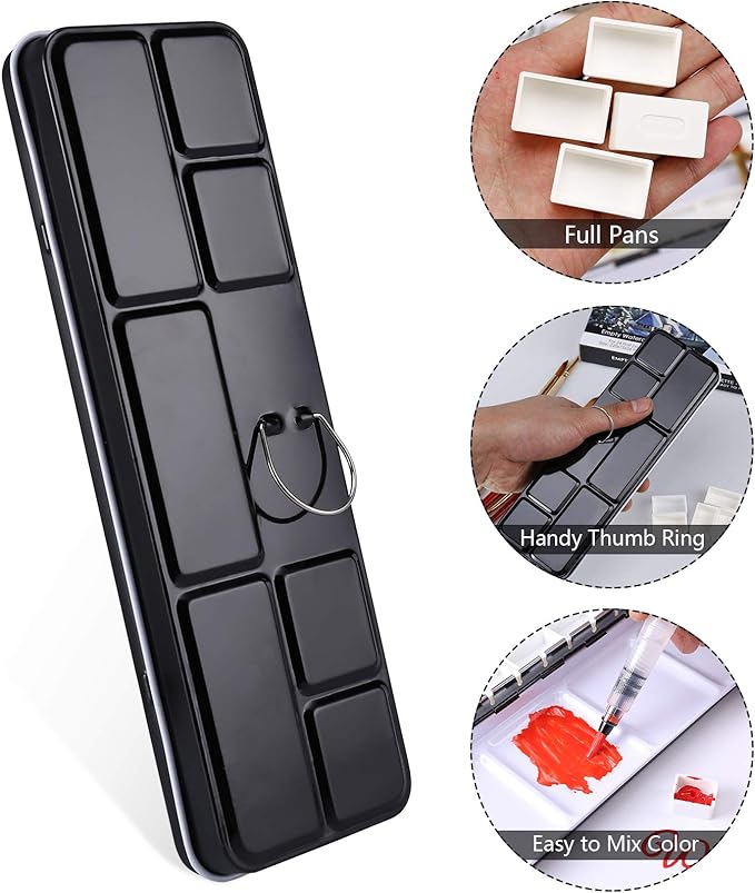 MYARTOOL Empty Watercolor Palette, Metal Empty Watercolor Tin Palette Paint Case with 12 PCS Empty Full Pans for DIY Travel Watercolor Palette, Acrylic and Oil Painting