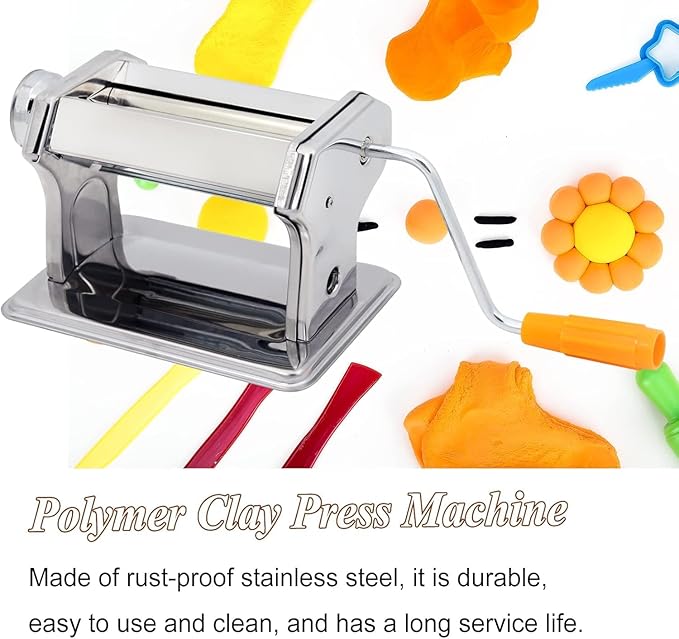 Polymer Clay Press Machine, Craft Clay Mixers Machine and 40PCS Polymer Clay Cutters Mold, Stainless Steel Handmade Clay Rolling Machine for DIY Craft - 6 Thickness Options