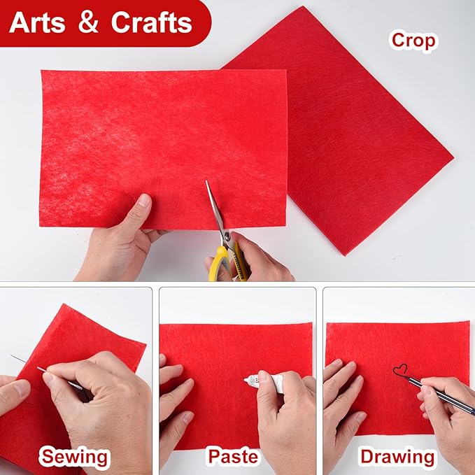 CHRORINE 50 Pcs Assorted Color Felt Fabric Sheets 8" x 12" Soft Felt Fabric Sheet for Crafts DIY Sewing Squares Nonwoven Patchwork (Red)