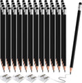 48 PCS Black Checking Pencils Erasable Colored Pencils with Eraser Pre-Sharpened 2 HB for Checking, Grading, Tests & Office/School Supplies (Black)