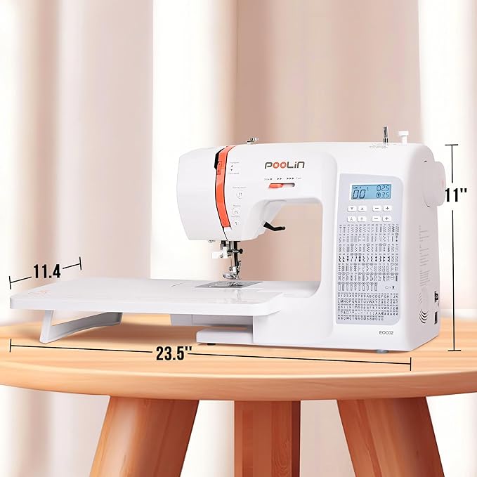 Poolin EOC02 Sewing Machine,Computerized Full Featured Machine Sewing with 200 Stitches,7 Feet,LCD Display,Wide Table,Sewing Machine for Beginners,(EOC2720)