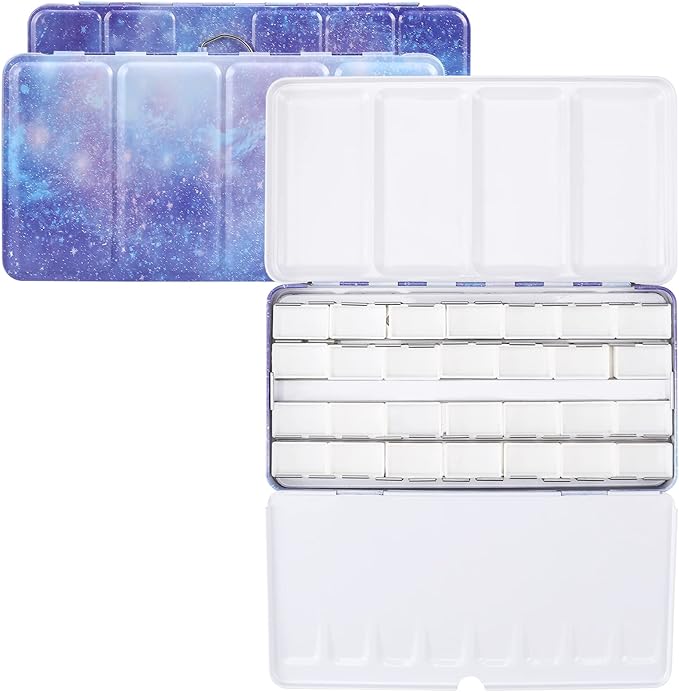MYARTOOL Empty Watercolor Palette, Metal Watercolor Tin Palette Paint Case with 24 Empty Full Pans, Paint Tray Palette for DIY Travel Watercolor Palette, Acrylic and Oil Painting
