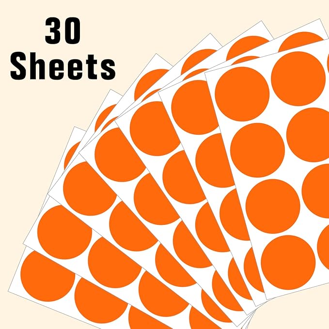 2" Round Large Colored Removable Stickers Labels - Orange,Pack of 300
